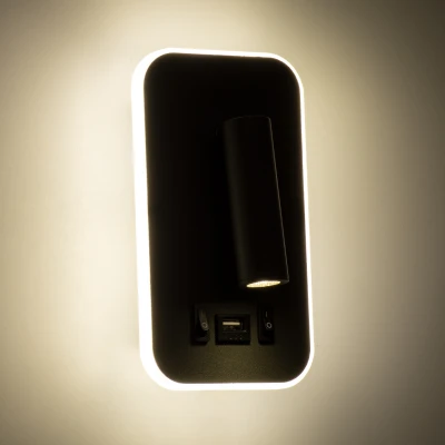 Επιτοίχια απλίκα LED kelvo® LADY-O με φορτιστή USB 3A 10W 1000lm φυσικό λευκό 4500K γκρι ματ 10.5x10x18.5cm