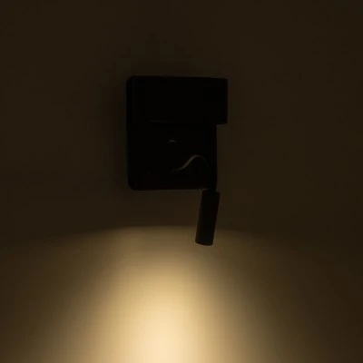 Μοντέρνα επιτοίχια απλίκα ανάγνωσης με USB φορτιστή kelvo® IBIS LED 10W 1100lm 4500K μαύρο ματ 10x6.1x18cm