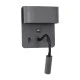 Μοντέρνα επιτοίχια απλίκα GLOBOSTAR® IBIS reading light LED 10W 1100lm 36° & 360° με φορτιστή USB φυσικό λευκό 4500K γκρι ανθρακί ματ 10x6.1x18cm