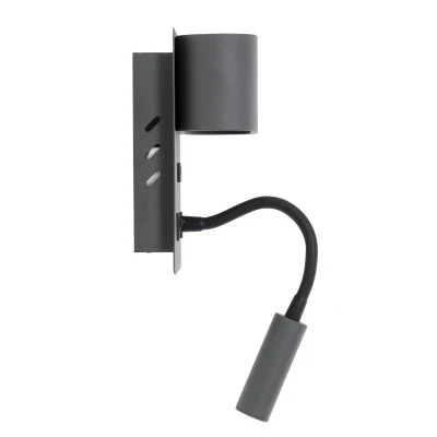 Μοντέρνα επιτοίχια απλίκα GLOBOSTAR® IBIS reading light LED 10W 1100lm 36° & 360° με φορτιστή USB φυσικό λευκό 4500K γκρι ανθρακί ματ 10x6.1x18cm