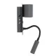 Μοντέρνα επιτοίχια απλίκα GLOBOSTAR® IBIS reading light LED 10W 1100lm 36° & 360° με φορτιστή USB φυσικό λευκό 4500K γκρι ανθρακί ματ 10x6.1x18cm