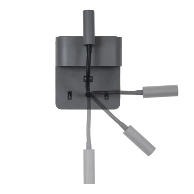 Μοντέρνα επιτοίχια απλίκα GLOBOSTAR® IBIS reading light LED 10W 1100lm 36° & 360° με φορτιστή USB φυσικό λευκό 4500K γκρι ανθρακί ματ 10x6.1x18cm