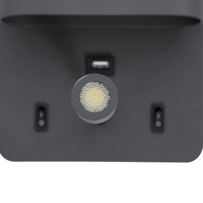 Μοντέρνα επιτοίχια απλίκα GLOBOSTAR® IBIS reading light LED 10W 1100lm 36° & 360° με φορτιστή USB φυσικό λευκό 4500K γκρι ανθρακί ματ 10x6.1x18cm