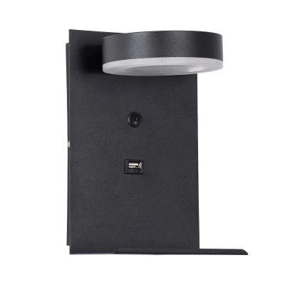 Επιτοίχια απλίκα ανάγνωσης με USB φορτιστή kelvo® CROWN LED 5W 550lm 4500K μαύρο ματ 15x15x23cm