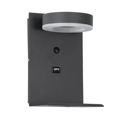 Επιτοίχιο φωτιστικό LED kelvo® CROWN με φορτιστή USB 5W 550lm φυσικό λευκό 4500K γκρι ανθρακί ματ 15x15x23cm
