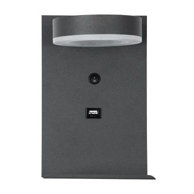 Επιτοίχιο φωτιστικό LED kelvo® CROWN με φορτιστή USB 5W 550lm φυσικό λευκό 4500K γκρι ανθρακί ματ 15x15x23cm