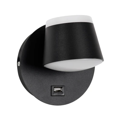 Μοντέρνο επιτοίχιο φωτιστικό ανάγνωσης kelvo® REGENCY LED 8W 920lm 120° με φορτιστή USB φυσικό λευκό 4500K μαύρο ματ 12x12x13cm