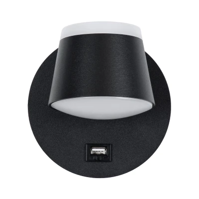 Μοντέρνο επιτοίχιο φωτιστικό ανάγνωσης kelvo® REGENCY LED 8W 920lm 120° με φορτιστή USB φυσικό λευκό 4500K μαύρο ματ 12x12x13cm