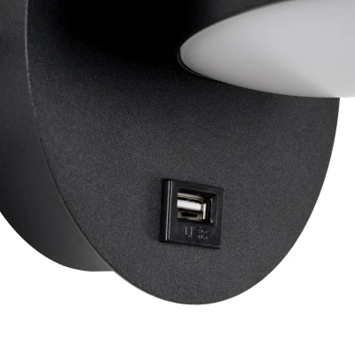 Μοντέρνο επιτοίχιο φωτιστικό ανάγνωσης kelvo® REGENCY LED 8W 920lm 120° με φορτιστή USB φυσικό λευκό 4500K μαύρο ματ 12x12x13cm