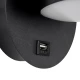 Μοντέρνο επιτοίχιο φωτιστικό ανάγνωσης kelvo® REGENCY LED 8W 920lm 120° με φορτιστή USB φυσικό λευκό 4500K μαύρο ματ 12x12x13cm