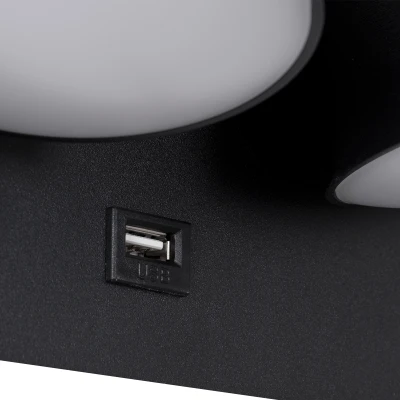 Μοντέρνα επιτοίχια απλίκα ανάγνωσης kelvo® REGENCY με φορτιστή USB 3A LED 16W 1840lm φυσικό λευκό 4500K μαύρο ματ 16.5x12x10cm