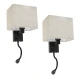 Μοντέρνο επιτοίχιο φωτιστικό kelvo® ROULETTE-S reading light με φορτιστή USB 3A και ντουί E27 LED 3W 360lm φυσικό λευκό 4500K μαύρο & μπεζ 17x20x37cm σετ 2 τεμαχίων