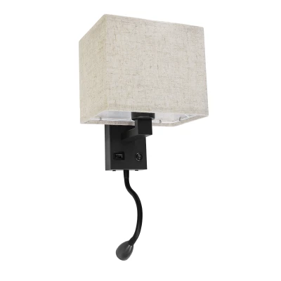 Μοντέρνο επιτοίχιο φωτιστικό kelvo® ROULETTE-S reading light με φορτιστή USB 3A και ντουί E27 LED 3W 360lm φυσικό λευκό 4500K μαύρο & μπεζ 17x20x37cm σετ 2 τεμαχίων