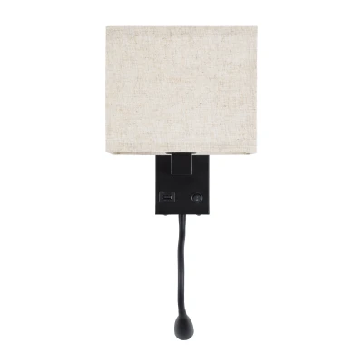 Μοντέρνο επιτοίχιο φωτιστικό kelvo® ROULETTE-S reading light με φορτιστή USB 3A και ντουί E27 LED 3W 360lm φυσικό λευκό 4500K μαύρο & μπεζ 17x20x37cm σετ 2 τεμαχίων