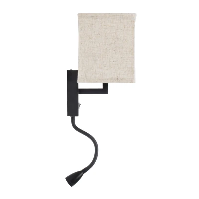 Μοντέρνο επιτοίχιο φωτιστικό kelvo® ROULETTE-S reading light με φορτιστή USB 3A και ντουί E27 LED 3W 360lm φυσικό λευκό 4500K μαύρο & μπεζ 17x20x37cm σετ 2 τεμαχίων