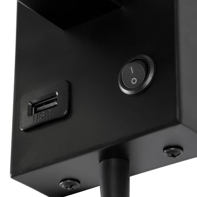 Μοντέρνο επιτοίχιο φωτιστικό kelvo® ROULETTE-S reading light με φορτιστή USB 3A και ντουί E27 LED 3W 360lm φυσικό λευκό 4500K μαύρο & μπεζ 17x20x37cm σετ 2 τεμαχίων