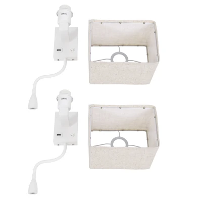 Μοντέρνο φωτιστικό τοίχου kelvo® ROULETTE-S απλίκα reading light με φορτιστή USB 3A και ντουί E27 LED 3W 360lm φυσικό λευκό 4500K λευκό & μπεζ 17x20x37cm σετ 2 τεμαχίων