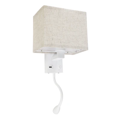 Μοντέρνο φωτιστικό τοίχου kelvo® ROULETTE-S απλίκα reading light με φορτιστή USB 3A και ντουί E27 LED 3W 360lm φυσικό λευκό 4500K λευκό & μπεζ 17x20x37cm σετ 2 τεμαχίων