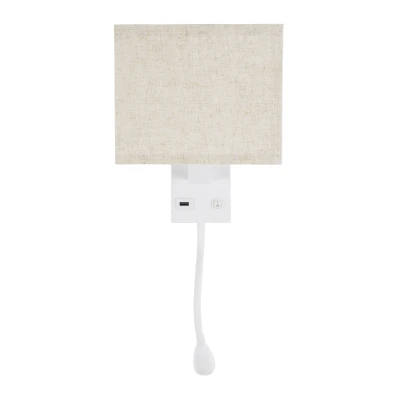 Μοντέρνο φωτιστικό τοίχου kelvo® ROULETTE-S απλίκα reading light με φορτιστή USB 3A και ντουί E27 LED 3W 360lm φυσικό λευκό 4500K λευκό & μπεζ 17x20x37cm σετ 2 τεμαχίων