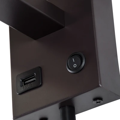GloboStar® ROULETTE-S 61384 Μοντέρνο Φωτιστικό Τοίχου - Απλίκα Ξενοδοχείου Bed Side LED 3W 360lm & 1 x E27 36° & 360° AC 220-240V - Reading Up/Down Light - Φορτιστής USB 3A - Μ17 x Π20 x Υ37cm - Φυσικό Λευκό 4500K - Καφέ με Μπεζ Καπέλο - Σετ 2 Τεμ