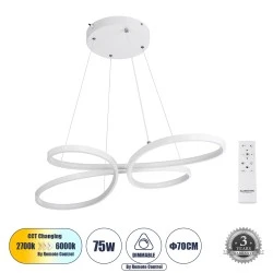 Λευκό μοντέρνο κρεμαστό φωτιστικό BUTTERFLY LED CCT 75W 8400lm AC 220-240V με γωνία θέασης 300° και ρύθμιση φωτισμού μέσω τηλεχειριστηρίου