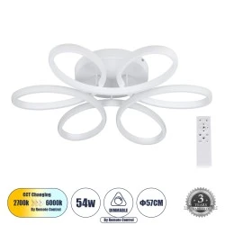 Φωτιστικό Οροφής Design LED MARGARET CCT 54W 6210lm 360° AC 220-240V - Εναλλαγή Φωτισμού μέσω Τηλεχειριστηρίου All In One- Λευκό 