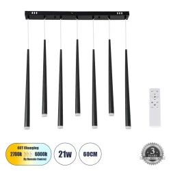 Κρεμαστό Φωτιστικό TEARS Design LED CCT 21W 2310lm 180° AC 220-240V - Εναλλαγή Φωτισμού μέσω Τηλεχειριστηρίου All In One Ψυχρό - Dimmable Μ70 x Π3.2 x Υ60cm - Μαύρο 