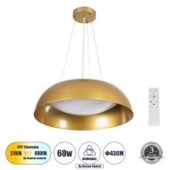 Κρεμαστή Πλαφονιέρα Οροφής LED 60W 6900lm 120° AC 220-240V - CCT Εναλλαγή Φωτισμού μέσω Τηλεχειριστηρίου All In One - Dimmable Φ43cm - Χρυσό