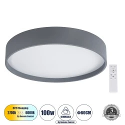 Πλαφονιέρα Οροφής LED NARNIA CCT 100W 11500lm 120° AC 220-240V - Εναλλαγή Φωτισμού μέσω Τηλεχειριστηρίου All In One - Γκρι Ανθρακί