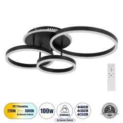 Φωτιστικό Οροφής Δαχτυλίδι-Κύκλος LED VENOM CCT 100W 12100lm 360° AC 220-240V - Εναλλαγή Φωτισμού μέσω Τηλεχειριστηρίου All In One - Μαύρο