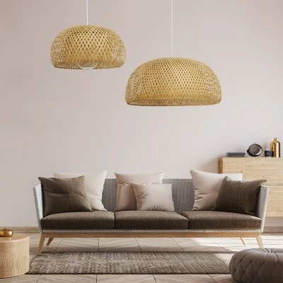 Boho κρεμαστό φωτιστικό SAN TROPEZ μονόφωτο Φ60 καφέ ξύλινο Bamboo 1 x E27 AC 220-240V