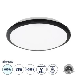 Πλαφονιέρα Οροφής LED TUFFIN 24W 2760lm 120° AC 220-240V Αδιάβροχη IP54 Φ30 x Υ6.5cm Ψυχρό Λευκό 6000K - Μαύρο