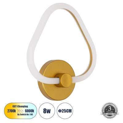 Μοντέρνα επιτοίχια απλίκα LED kelvo® REGINA 8W 960lm 360° AC 220-240V IP20 ρυθμιζόμενο λευκό CCT με εναλλαγή χρωμάτων 2700K/4500K/6000K χρυσό 25x7x28.5cm