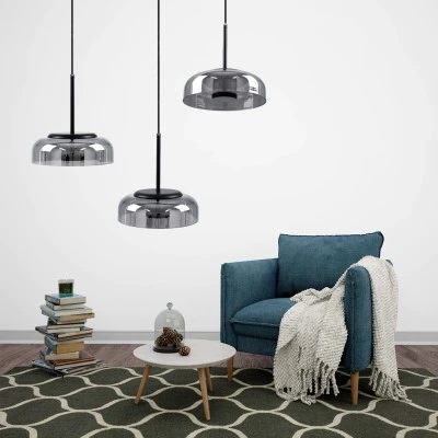 Μοντέρνο κρεμαστό φωτιστικό CHARLOTTE LED 5W AC 220-240V θερμό λευκό φως 2700K μαύρο μεταλλικό με φιμέ νίκελ γυαλί