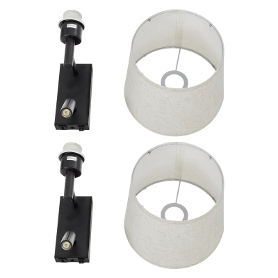 Μοντέρνα επιτοίχια απλίκα reading light kelvo® ROULETTE-R με φορτιστή USB 3A και ντουί E27 LED 3W 360lm φυσικό λευκό 4500K μαύρο & μπεζ 22x23.5x37cm σετ 2 τεμαχίων