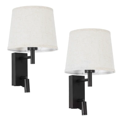 Μοντέρνα επιτοίχια απλίκα reading light kelvo® ROULETTE-R με φορτιστή USB 3A και ντουί E27 LED 3W 360lm φυσικό λευκό 4500K μαύρο & μπεζ 22x23.5x37cm σετ 2 τεμαχίων