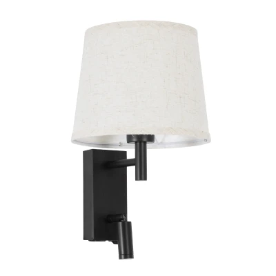Μοντέρνα επιτοίχια απλίκα reading light kelvo® ROULETTE-R με φορτιστή USB 3A και ντουί E27 LED 3W 360lm φυσικό λευκό 4500K μαύρο & μπεζ 22x23.5x37cm σετ 2 τεμαχίων