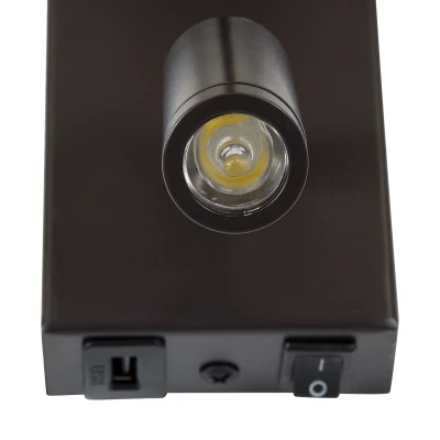 Μοντέρνο επιτοίχιο φωτιστικό reading light kelvo® ROULETTE-R δίφωτο με ντουί E27 και φορτιστή USB 3A 3W 360lm φυσικό λευκό 4500K καφέ & μπεζ 22x23.5x37cm