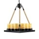 GloboStar® DOME 10001021 Vintage Κρεμαστό Φωτιστικό Ανάρτηση Πολύφωτο 9 x E27 Μαύρο Μέταλλο, Μπεζ Σχοινί με Μπεζ Όνυχα - Μ68 x Π60 x Υ50cm