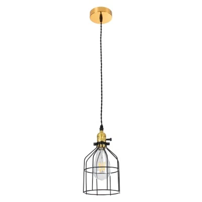 GloboStar® GALOT 01179 Vintage Industrial Κρεμαστό Φωτιστικό Οροφής Μονόφωτο 1 x E27 Μαύρο Μεταλλικό Πλέγμα Φ13.5 x Υ16cm