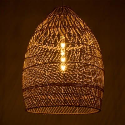 GloboStar® MALIBU 01810 Boho Κρεμαστό Φωτιστικό Καμπάνα Μονόφωτο 1 x E27 IP20 Μπεζ Ξύλο - Μ57 x Π57 x Υ75cm
