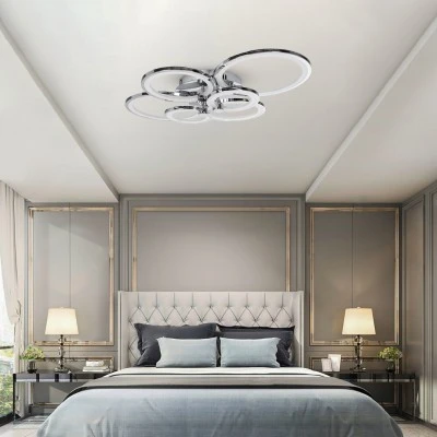 GloboStar® ROYAL-R 61324 Φωτιστικό Οροφής Design LED CCT 135W 16200lm 360° AC 220-240V - Εναλλαγή Φωτισμού μέσω Τηλεχειριστηρίου All In One Ψυχρό 6000k+Φυσικό 4500k+Θερμό 2700k Dimmable Μ80.5 x Π59 x Υ12cm - Νίκελ Χρώμιο - 3 Years Warranty