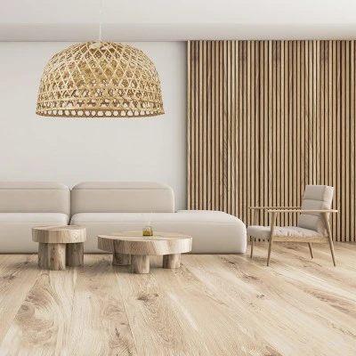 Boho κρεμαστό φωτιστικό MANGEA καφέ ξύλινο Bamboo Φ100 μονόφωτο για λάμπα με ντουί Ε27
