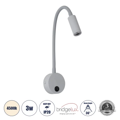 Μοντέρνο επιτοίχιο φωτιστικό ανάγνωσης LED kelvo® GOOSE 3W 300lm 36° AC 220-240V IP20 φυσικό λευκό 4500K γκρι ανθρακί ματ 6.5x15x24.5cm