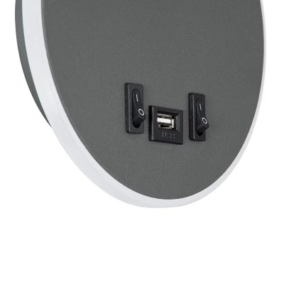 Επιτοίχια απλίκα reading light kelvo® GOOSE με φορτιστή USB 3A LED 6W 600lm φυσικό λευκό 4500K γκρι ανθρακί ματ 15.5x15x30.5cm
