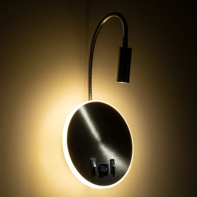 Επιτοίχια απλίκα ανάγνωσης kelvo® GOOSE LED 6W 600lm 36° & 360° με φορτιστή USB 3A φυσικό λευκό 4500K νίκελ βούρτσας 15.5x15x30.5cm