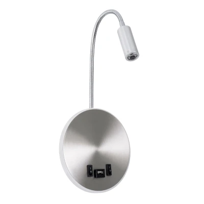 Επιτοίχια απλίκα ανάγνωσης kelvo® GOOSE LED 6W 600lm 36° & 360° με φορτιστή USB 3A φυσικό λευκό 4500K νίκελ βούρτσας 15.5x15x30.5cm