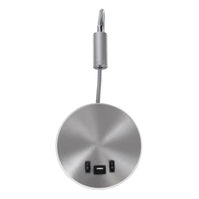 Επιτοίχια απλίκα ανάγνωσης kelvo® GOOSE LED 6W 600lm 36° & 360° με φορτιστή USB 3A φυσικό λευκό 4500K νίκελ βούρτσας 15.5x15x30.5cm