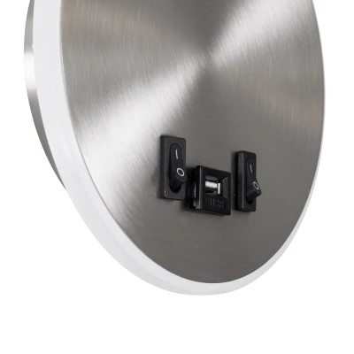 Επιτοίχια απλίκα ανάγνωσης kelvo® GOOSE LED 6W 600lm 36° & 360° με φορτιστή USB 3A φυσικό λευκό 4500K νίκελ βούρτσας 15.5x15x30.5cm
