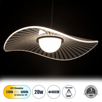 Κρεμαστό φωτιστικό οροφής ACRYLICA LED 20W 2240lm με δέσμη 360° και δυνατότητα εναλλαγής φωτισμού σε μαύρο χρώμα με διάφανο AC 220-240V